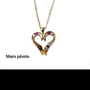 Ruby and Cubic Zirconia heart gold plated necklace-Lindenworld